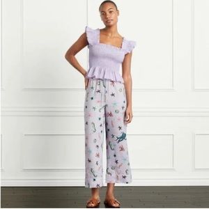 NWT Hill House Skylar Pants Linen Drawstring Wide Crop Sea Creatures XL